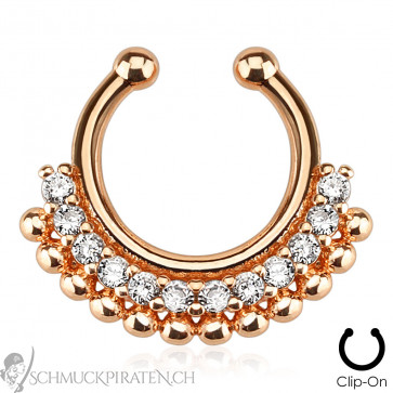 Fake Septum rosegoldfarben mit Strasssteinen