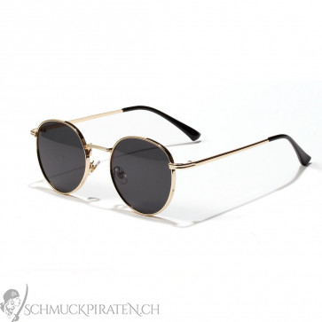 Vintage runde Damensonnenbrille goldfarben mit schwarz getönten Gläsern