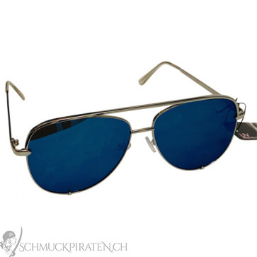 Sonnenbrille silberfarben mit blau verspiegelten Gläsern