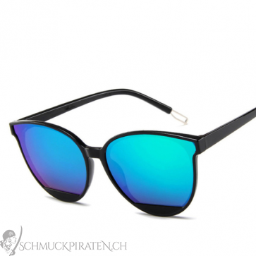 Sonnenbrille für Damen schwarz mit blau verspiegelten Gläsern