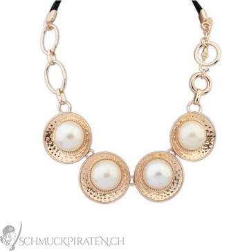 Statementkette für Damen in gold mit weissen Perlen-Bild 1