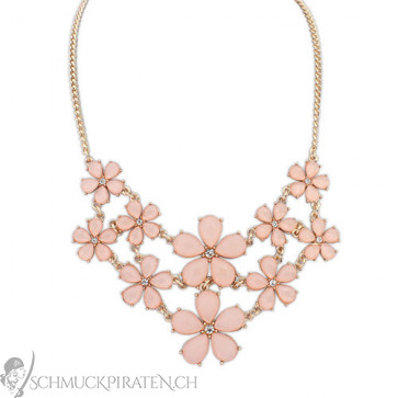 Statementkette in gold mit rosa Blumen-Bild 1