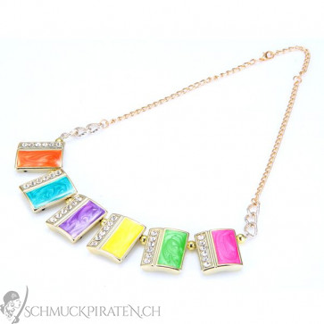 Statementkette in gold mit bunten Steinen und Strass-Bild 1
