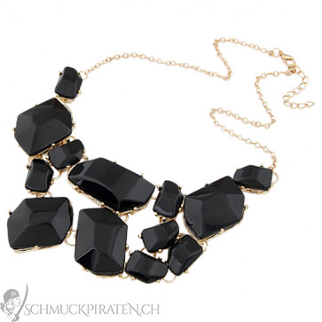 Statementkette in schwarz und gold - Modeschmuck