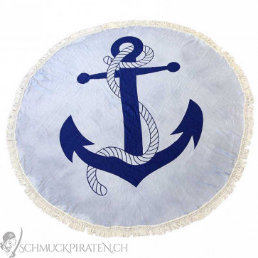 Strandtuch Yogatuch "Blue Anchor" 160cm, Mikrofaser rund mit Fransen-Bild1