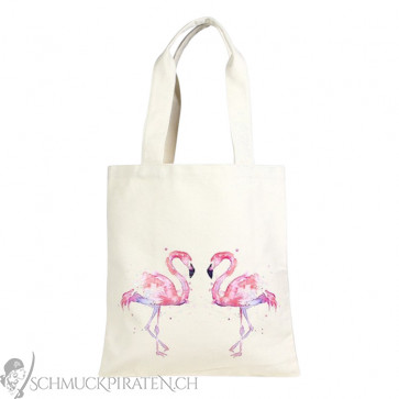 Canva Tragetasche in beige mit rosa Flamingo Paar