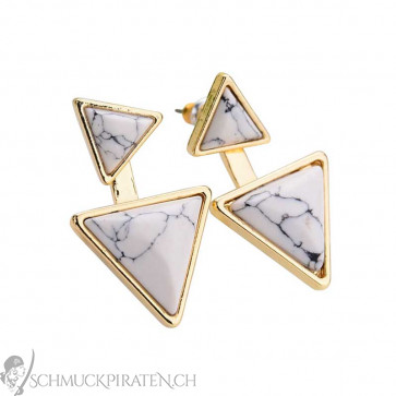 Ear Jackets Dreiecke mit weiss marmorierten Steinen