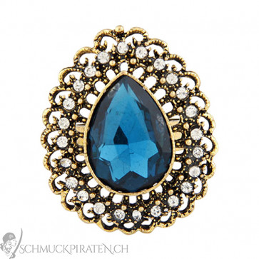Damen Ring in altgold und blau-Vintage-Bild 1