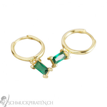 Vergoldete Klapp Creolen "Emerald" mit grünem Zirkoniastein