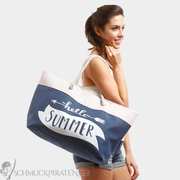 XXL Strandtasche "Hello Summer" weiss, blau-Bild 1