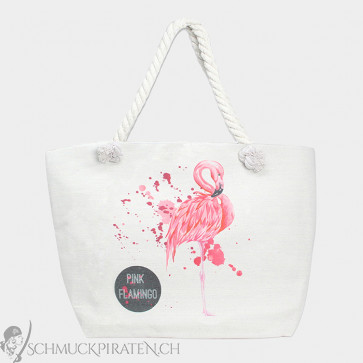 XXL Strandtasche "Flamingos" beige, pink-Bild1