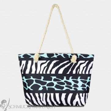 XXL Strandtasche "Zebra" Animal Print schwarz, weiss, blau-Bild