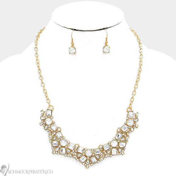 XFSRG Damen Schmuckset - 4-teiliges Set Mit Tropfen Halskette & Strass