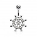 Bauchnabelpiercing silberfarben Steuerrad mit Strass