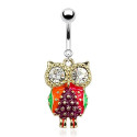 Bauchnabelpiercing silberfarben mit bunter Eule