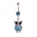 Bauchnabelpiercing "Blue Owl" mit Eule in silber und blau