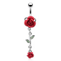 Bauchnabelpiercing silberfarben mit roter Rose