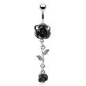 Bauchnabelpiercing silberfarben mit schwarzer Rose