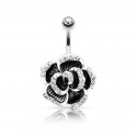 Bauchnabelpiercing silberfarbene Blume und Strass