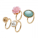 Midi Ring Set "Pearls & Rose" für Damen 4-teilig goldfarben