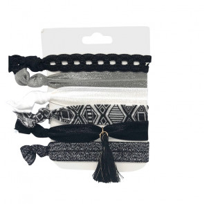 Elastisches Armbandset / Haaraccessoire schwarz mit Tassel