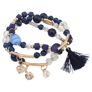 Damen Armband Set in blau und gold mit Quaste und hellen Steinen