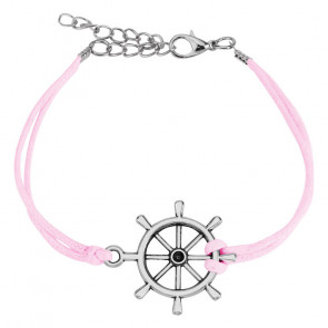 Damen Armband aus rosa Kunstleder mit silbernem Steuerrad