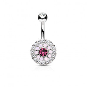 Bauchnabelpiercing in silber mit Stein in rosa