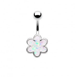 Bauchnabelpiercing mit Opal Blume silberfarben und weiss
