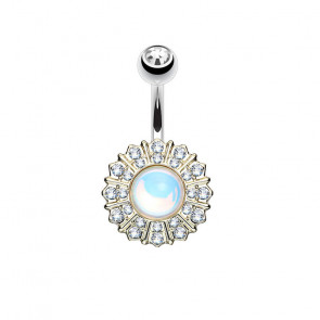 Bauchnabelpiercing runde Blume goldfarben mit Strass und Opal