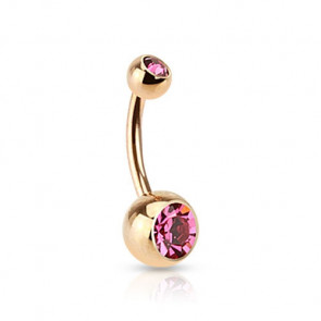 Bauchnabelpiercing in roségold mit Zirkoniastein in pink