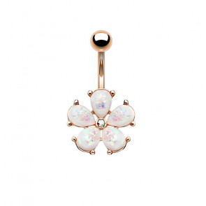 Bauchnabelpiercing mit Opal Blume rosègoldfarben und weiss