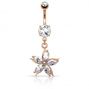 Bauchnabelpiercing in roségold mit Blumen Anhänger