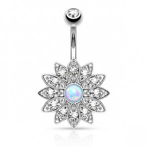 Bauchnabelpiercing silberfarben vergoldet mit Blume & Strass