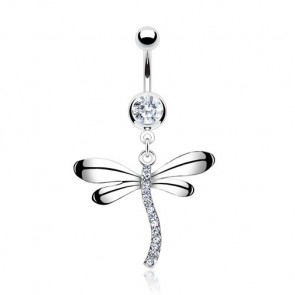 Bauchnabelpiercing silber Libelle mit Kristallstein