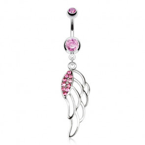 Bauchnabelpiercing in silber und rosa mit Flügelanhänger