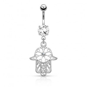 Versilbertes Bauchnabelpiercing mit Hand der Fatima