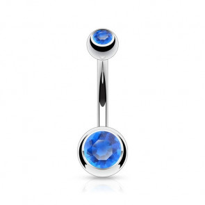 Bauchnabelpiercing in silber mit Stein in blau 6mm