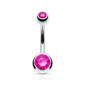 Bauchnabelpiercing in silber mit kleinem Stein in pink