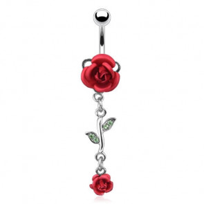 Bauchnabelpiercing in silber mit Rose in rot