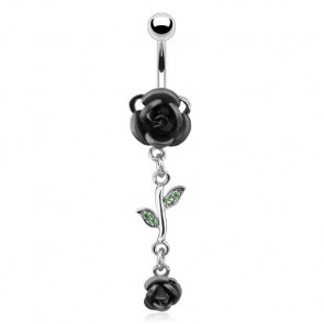 Bauchnabelpiercing in silber mit Rose in schwarz