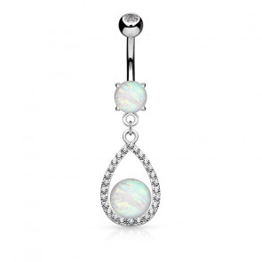 Bauchnabelpiercing oval silber mit Opal Imitat