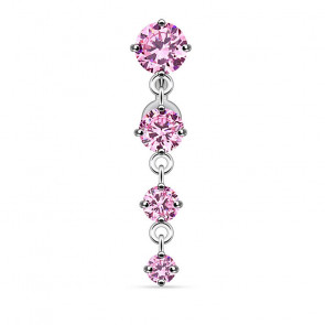 Langes Bauchnabelpiercing in silber mit Steinen in pink -Bild 1