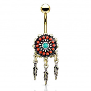 Bauchnabelpiercing Dreamcatcher im Boho Style goldfarben