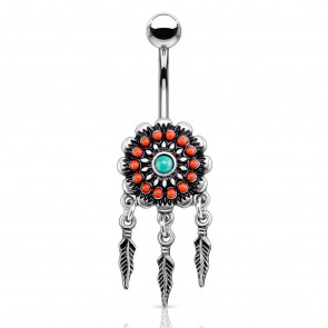 Bauchnabelpiercing Dreamcatcher im Boho Style silberfarben