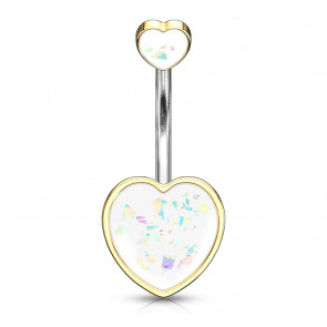 Bauchnabelpiercing "Double Heart" goldfarben mit Glitzeropal transparent-Bild 2