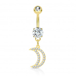 Bauchnabelpiercing "Crystal Moon" goldfarben mit Halbmondanhänger-Bild1