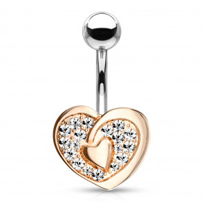 Bauchnabelpiercing "Crystal Heart" Herz mit Kristallen silber-rosegoldfarben-Bild 1