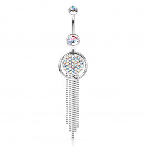 Bauchnabelpiercing "Rainbow Chandelier" silberfarben mit Strass und langen Stäben