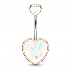 Bauchnabelpiercing "Double Heart" rosegoldfarben mit Glitzeropal transparent-Bild 1